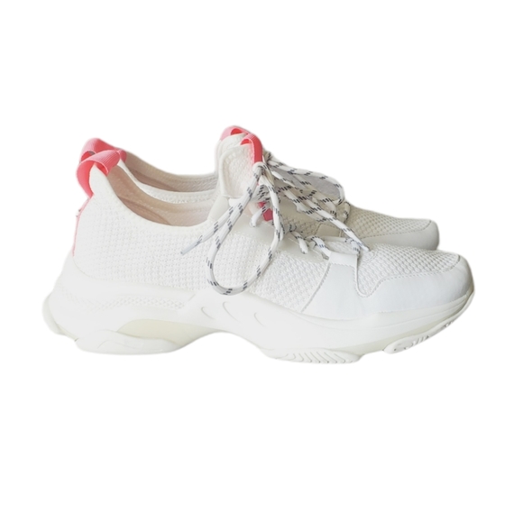 Steve Madden GAURI Dad Sneaker Off-White knit/Hot pink platforms athletic - Picture 2 of 15